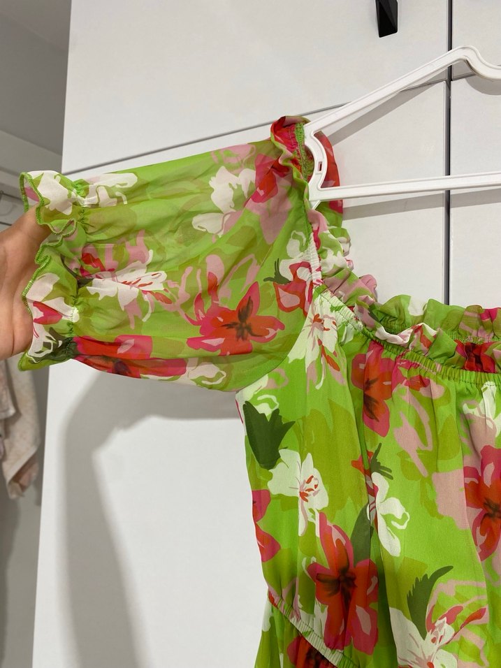 Yeşil Çiçekli Uzun Bohem Elbise - Görsel 5