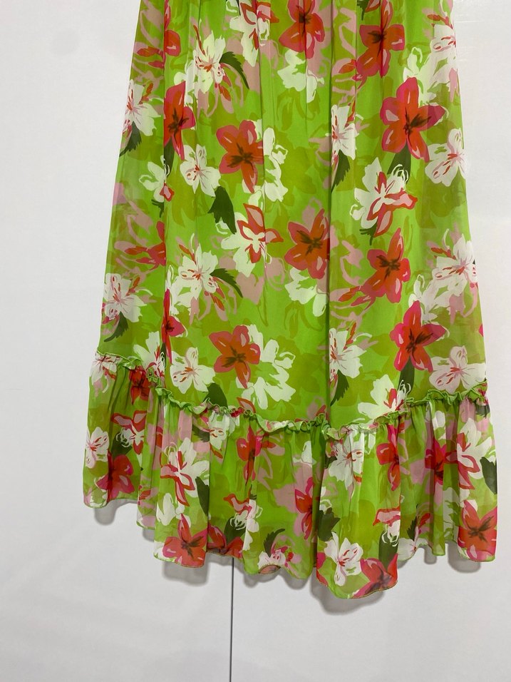 Yeşil Çiçekli Uzun Bohem Elbise - Görsel 3