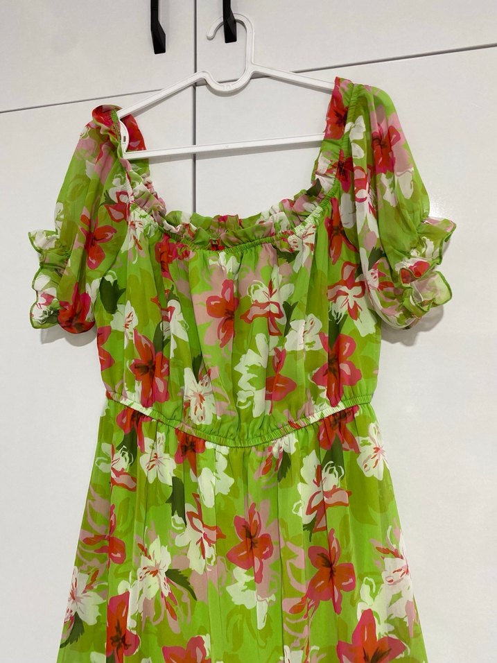 Yeşil Çiçekli Uzun Bohem Elbise - Görsel 2