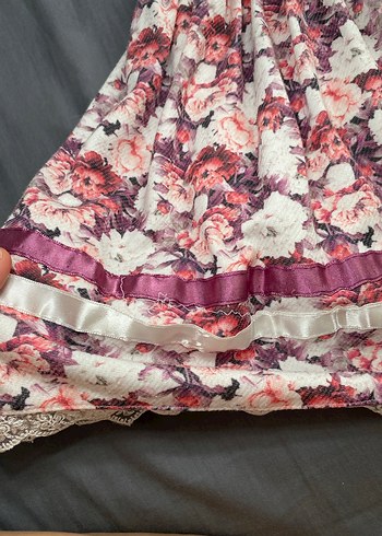 Pembe Çiçekli Dantel Detaylı Midi Elbise - Görsel 4