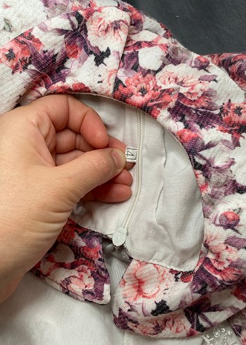 Pembe Çiçekli Dantel Detaylı Midi Elbise - Görsel 6