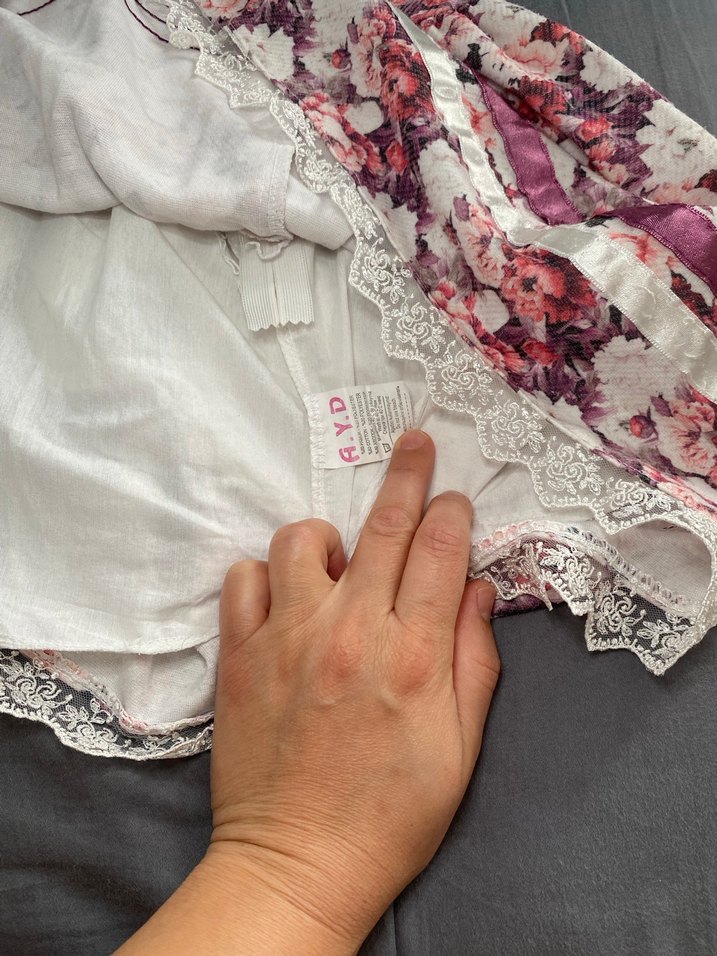 Pembe Çiçekli Dantel Detaylı Midi Elbise - Görsel 5