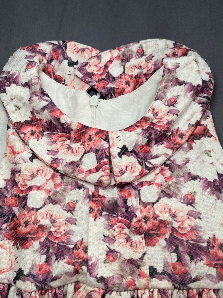 Pembe Çiçekli Dantel Detaylı Midi Elbise - Görsel 2