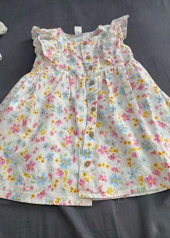 Çiçek Desenli Pamuklu Kız Elbisesi - Görsel 3