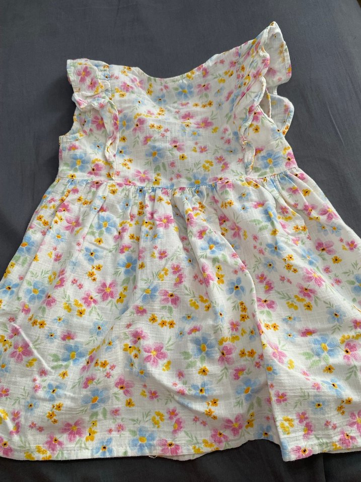 Çiçek Desenli Pamuklu Kız Elbisesi - Görsel 4
