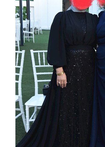 Uzun Kollu Siyah Drapeli Gotik Abiye Elbise