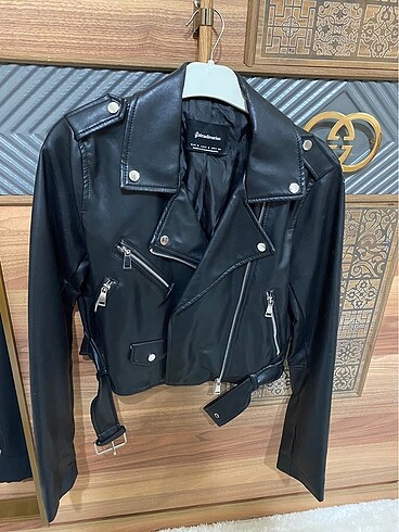 xs Beden Stradivarius kemerli suni deri biker ceket