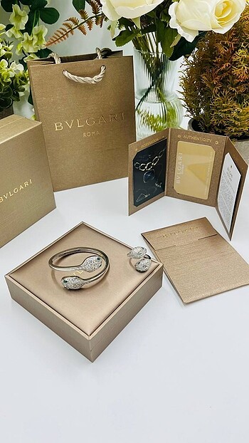  Beden altın Renk Bvlgari Plated Bracelet And Ring Set