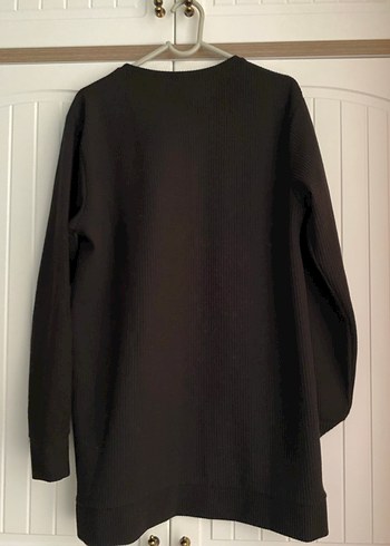 Siyah Uzun Kollu Keten Kadın Sweatshirt - Görsel 5