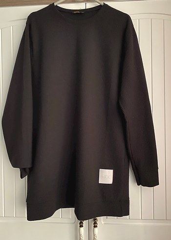 Siyah Uzun Kollu Keten Kadın Sweatshirt - Görsel 3