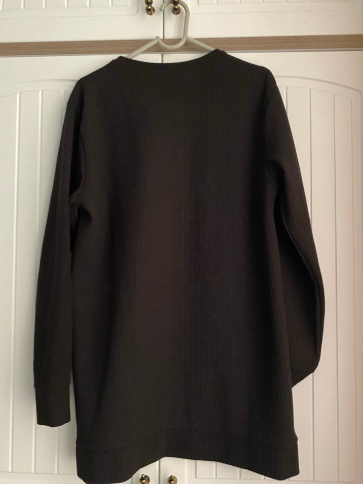 Siyah Uzun Kollu Keten Kadın Sweatshirt - Görsel 5