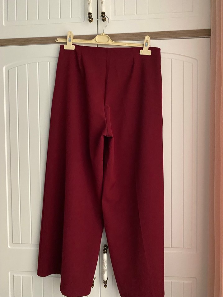 Bordo Midi Kadın Kumaş Pantolon - Görsel 4