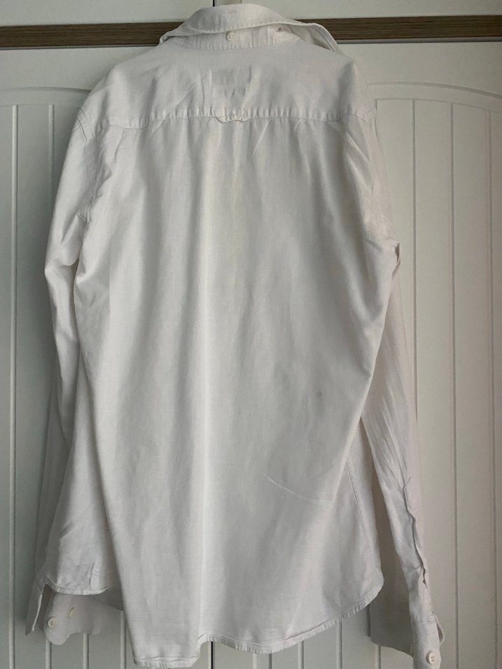 Düğmeli Beyaz Keten Erkek Gömlek - Görsel 4