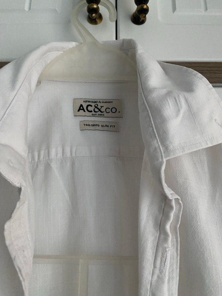 Düğmeli Beyaz Keten Erkek Gömlek - Görsel 2