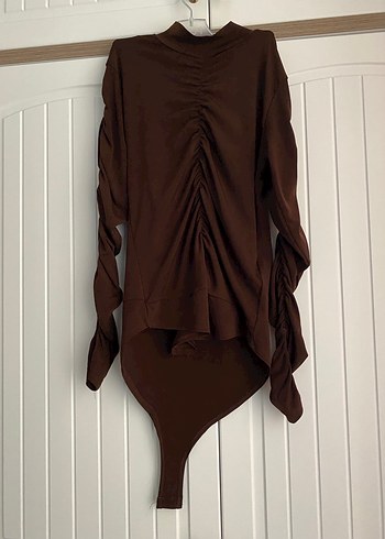 Drapeli Uzun Kollu Kahverengi Kadın Ceket - Görsel 3