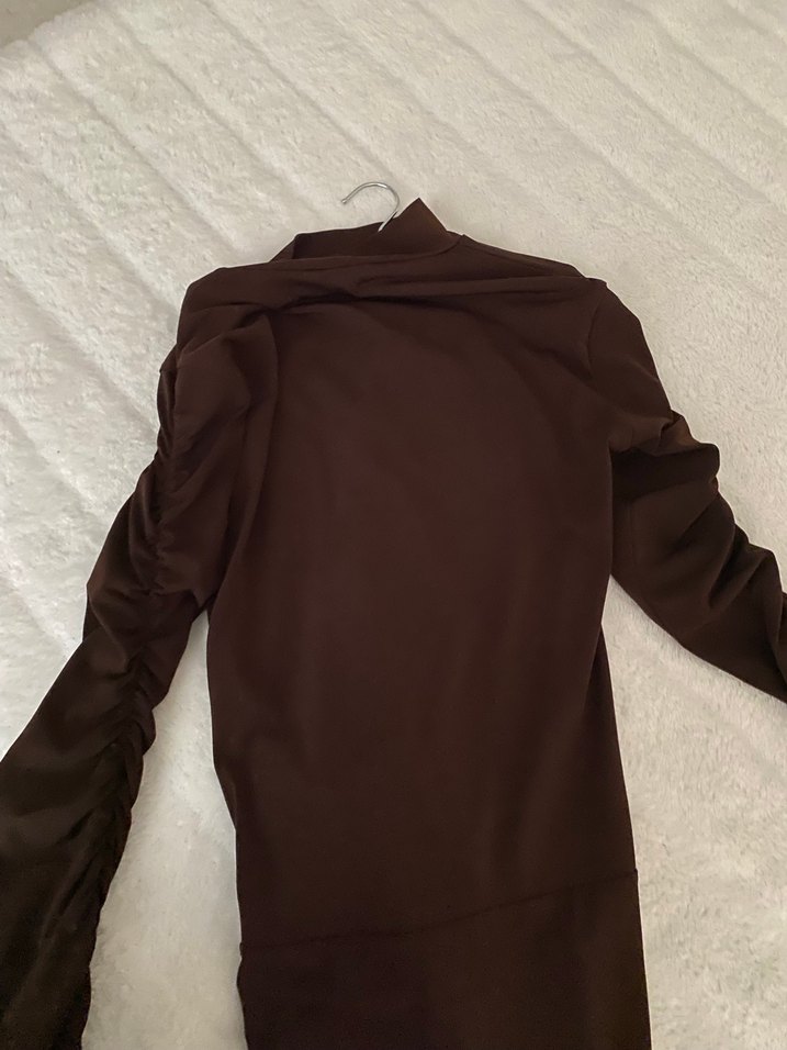 Drapeli Uzun Kollu Kahverengi Kadın Ceket - Görsel 2