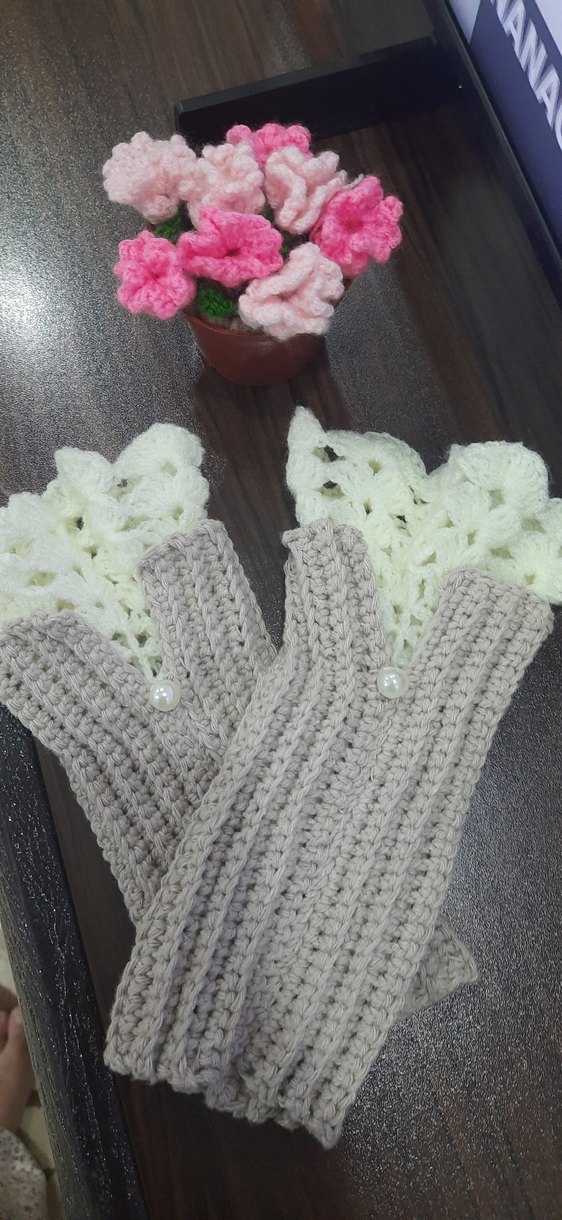 İnce Örgü Bohem Kadın Eldiveni - Görsel 2