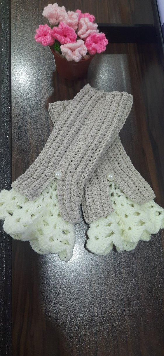 İnce Örgü Bohem Kadın Eldiveni - Görsel 5