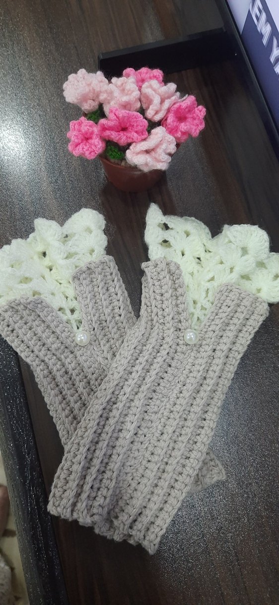 İnce Örgü Bohem Kadın Eldiveni - Görsel 4