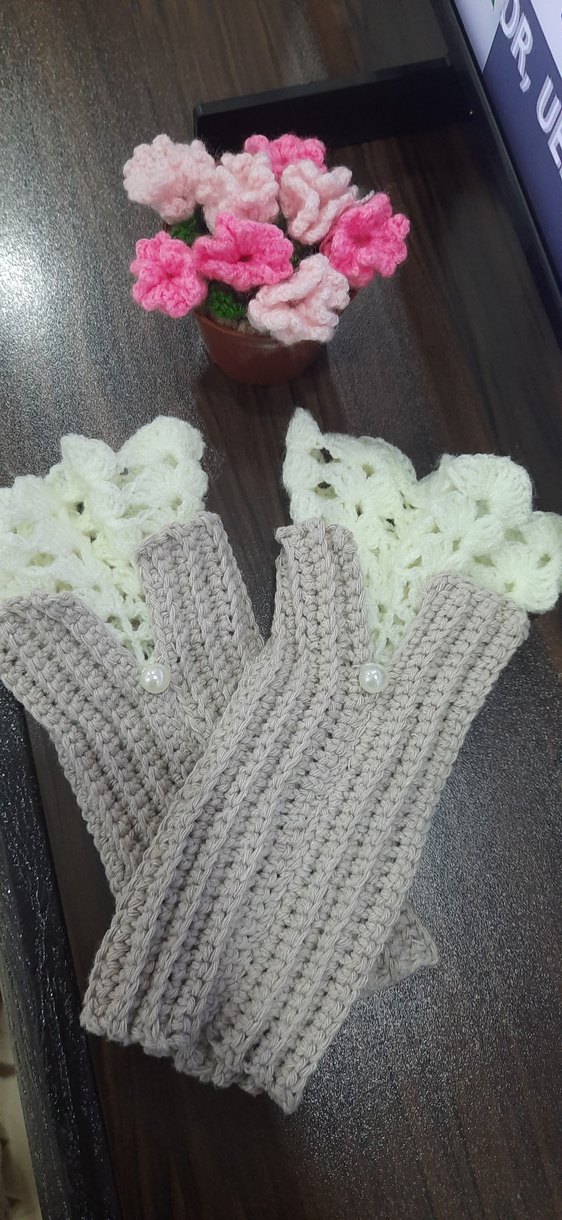 İnce Örgü Bohem Kadın Eldiveni - Görsel 3