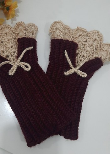 Bordo Örgü Bohem Kadın Eldiveni - Görsel 8