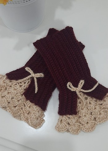 Bordo Örgü Bohem Kadın Eldiveni - Görsel 4