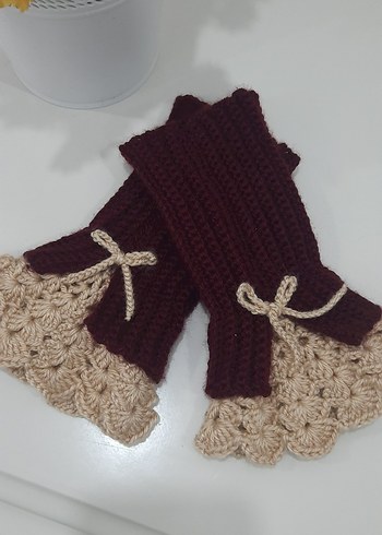 Bordo Örgü Bohem Kadın Eldiveni - Görsel 3