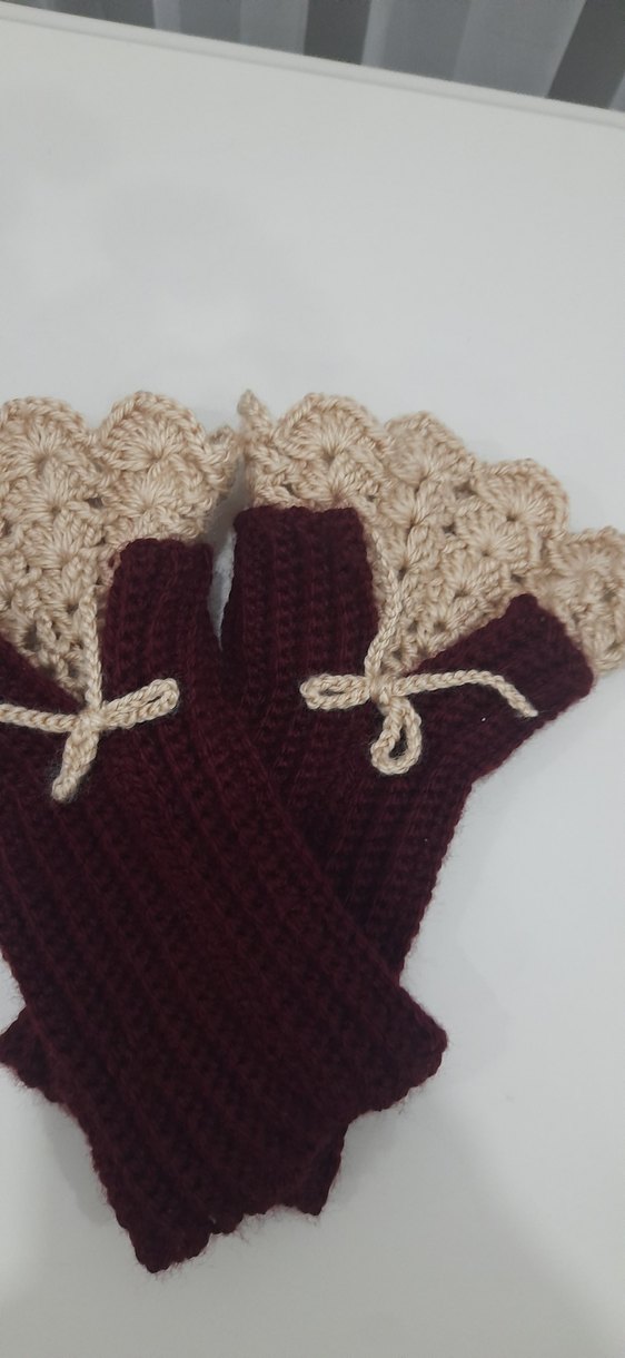 Bordo Örgü Bohem Kadın Eldiveni - Görsel 5