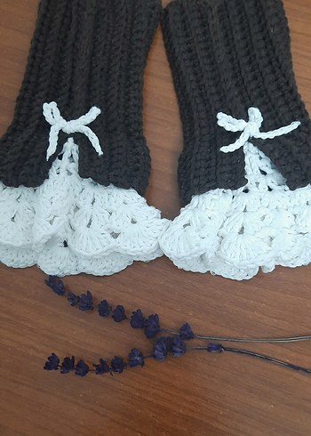 Dantel Detaylı Beyaz Örgü Goth Eldiven - Görsel 6