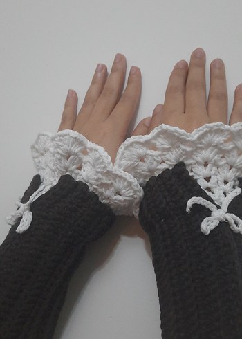 Dantel Detaylı Beyaz Örgü Goth Eldiven - Görsel 10