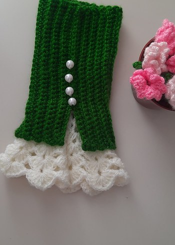 İnce Örgü Yeşil Kadın Eldiven - Görsel 2