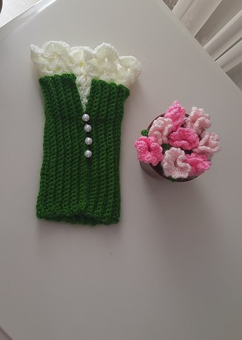 İnce Örgü Yeşil Kadın Eldiven - Görsel 4