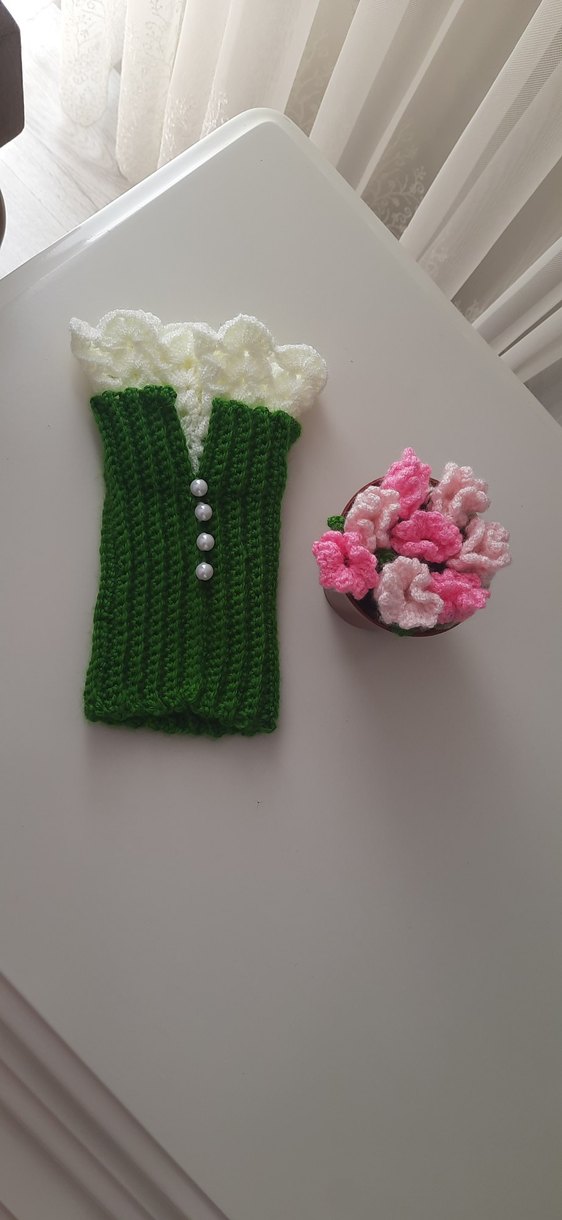 İnce Örgü Yeşil Kadın Eldiven - Görsel 4