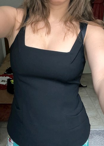 Kadın Siyah V Yaka Askılı bluz - Görsel 3