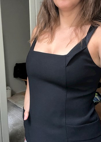 Kadın Siyah V Yaka Askılı bluz - Görsel 2