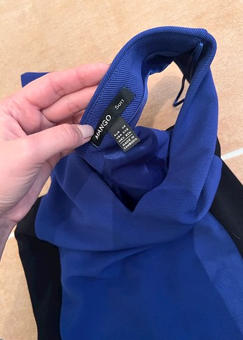 V Yaka Lacivert Mini Elbise - Görsel 3