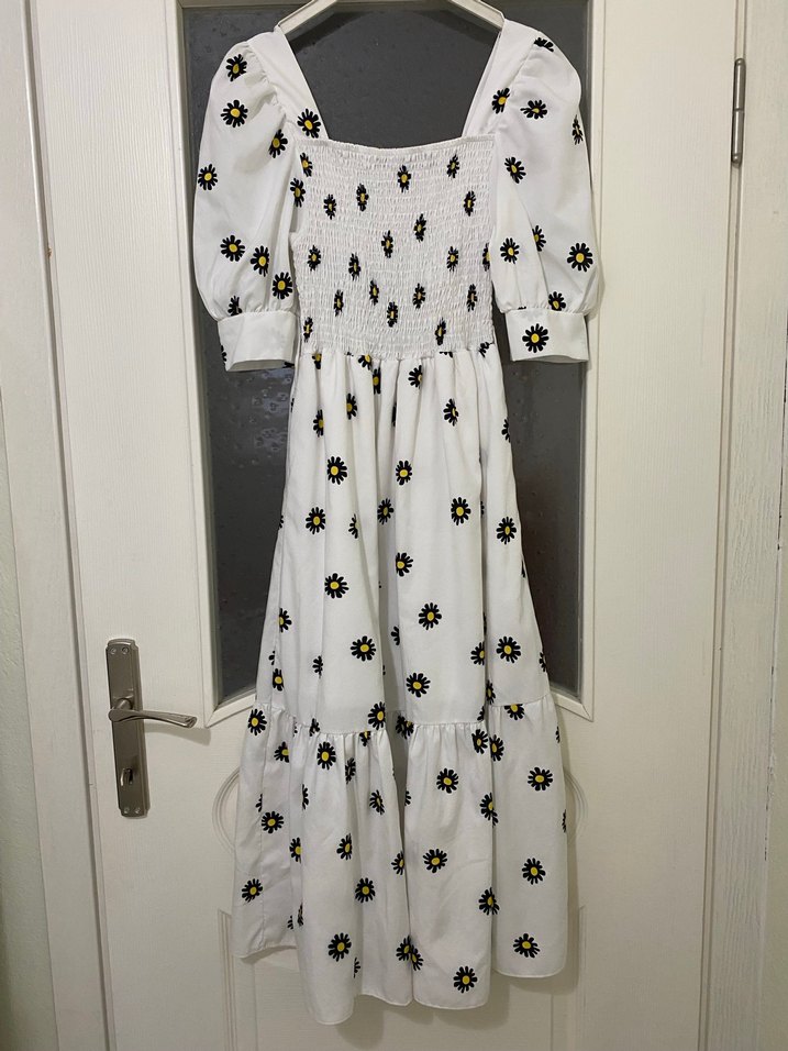 Nakışlı Beyaz Uzun Bohem Elbise - Görsel 3