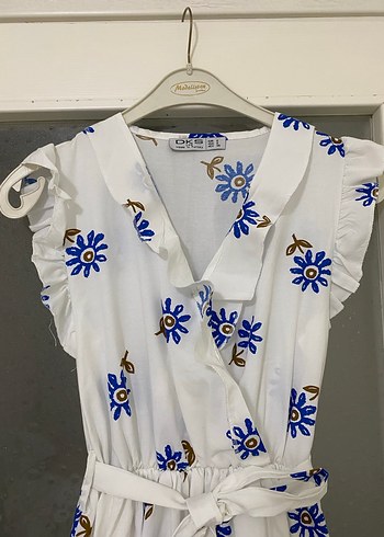 Nakışlı Beyaz Uzun Pamuklu Elbise - Görsel 2