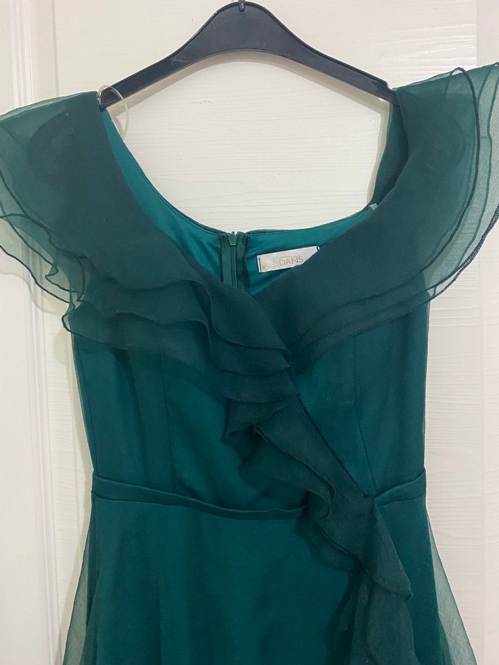 Yeşil Drapeli Uzun Abiye Elbise - Görsel 2