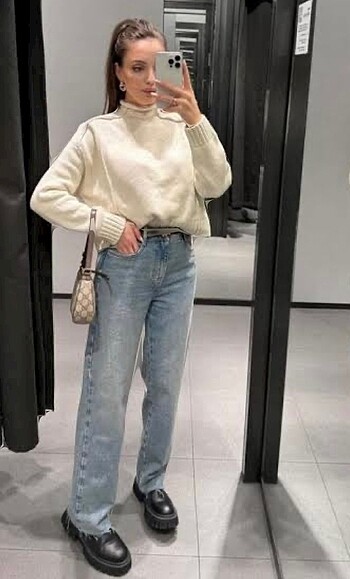 Zara yüksel bel straight fit jean - Görsel 7