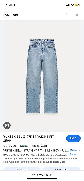 Zara yüksel bel straight fit jean - Görsel 6