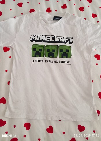 Erkek Çocuk Minecraft Baskılı Beyaz Tişört
