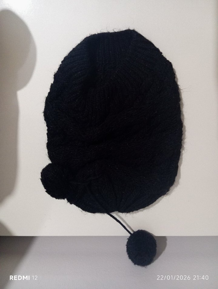 Siyah Örgü Kadın Bere - Görsel 3