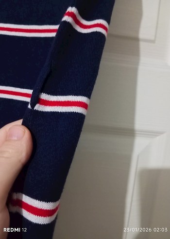 Çizgili V Yaka Kolsuz Triko Elbise - Görsel 5