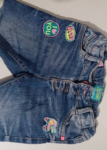 Renkli Nakışlı Düğmeli Kız Denim Şort - Görsel 3