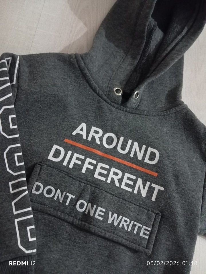 Kapüşonlu Gri Erkek Çocuk Sweatshirt - Görsel 2