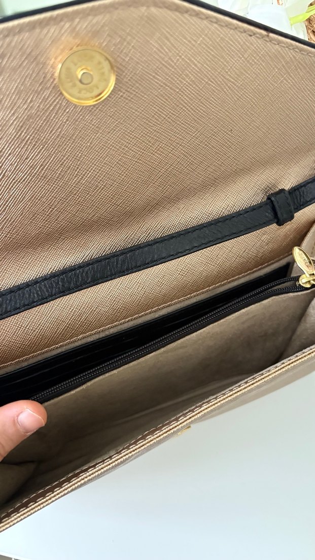 Bej Deri Kadın Clutch Çanta - Görsel 5