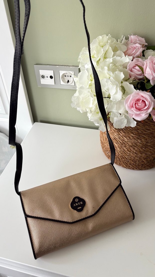 Bej Deri Kadın Clutch Çanta - Görsel 2