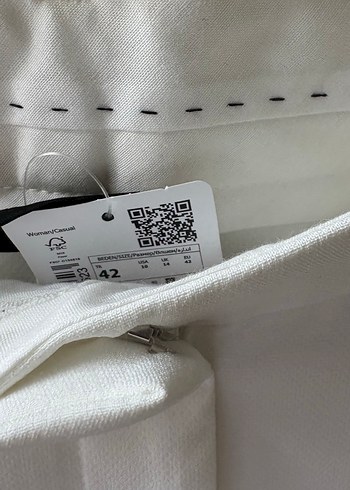 Beyaz Pilili Midi Kumaş Pantolon - Görsel 4