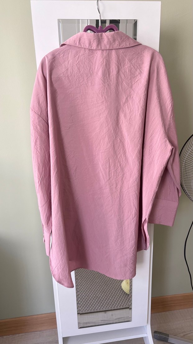 Pembe Düğmeli Keten Gömlek - Görsel 2